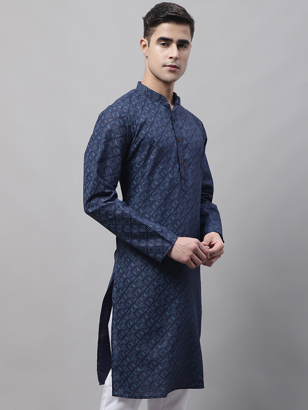Jompers Men's Navy Blue Printed Pure Cotton Kurta - Distacart