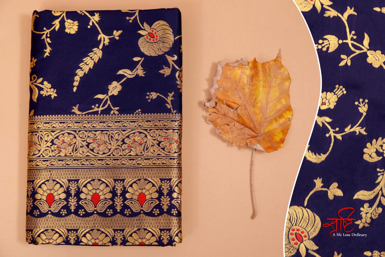 NOZ2TOZ Jacquard Lichi Silk Blue Saree With Unstitched Blouse Piece - Distacart