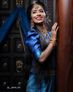 Thumbnail for NOZ2TOZ Jacquard Lichi Silk Blue Saree With Unstitched Blouse Piece - Distacart