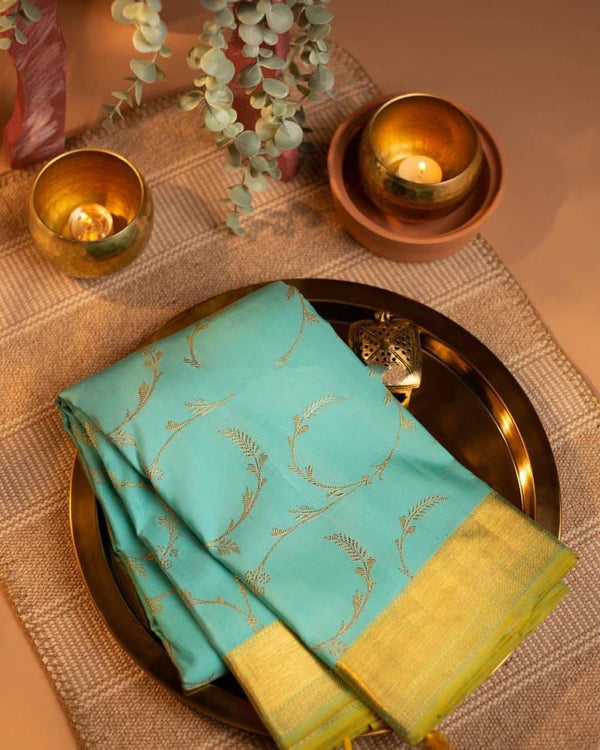 NOZ2TOZ Jacquard Lichi Silk Pista Saree With Unstitched Blouse Piece - Distacart