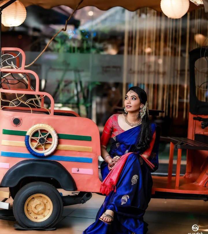 NOZ2TOZ Jacquard Lichi Silk Blue Saree With Unstitched Blouse Piece - Distacart