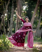 Thumbnail for NOZ2TOZ Jacquard Lichi Silk Wine Saree With Unstitched Blouse Piece - Distacart