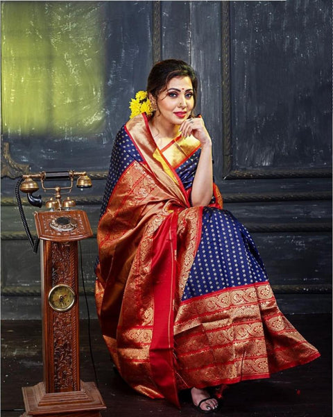 NOZ2TOZ Jacquard Lichi Silk Blue Saree With Unstitched Blouse Piece - Distacart