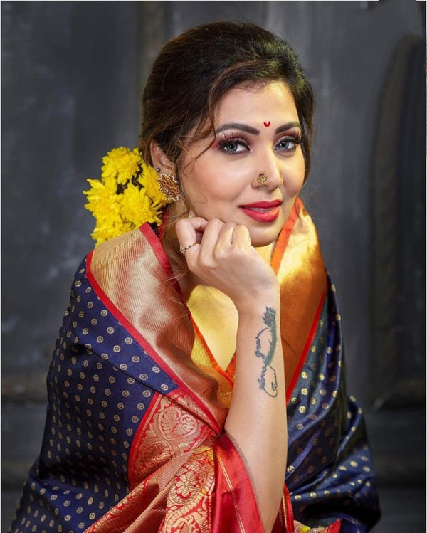 NOZ2TOZ Jacquard Lichi Silk Blue Saree With Unstitched Blouse Piece - Distacart