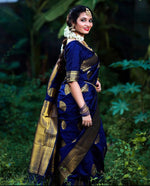 Thumbnail for NOZ2TOZ Jacquard Lichi Silk Blue Saree With Unstitched Blouse Piece - Distacart