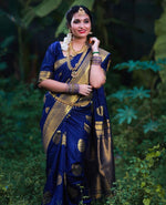 Thumbnail for NOZ2TOZ Jacquard Lichi Silk Blue Saree With Unstitched Blouse Piece - Distacart