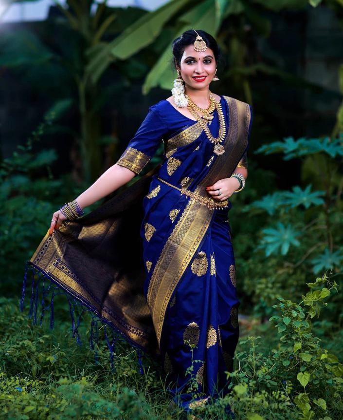 NOZ2TOZ Jacquard Lichi Silk Blue Saree With Unstitched Blouse Piece - Distacart