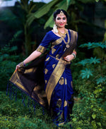 Thumbnail for NOZ2TOZ Jacquard Lichi Silk Blue Saree With Unstitched Blouse Piece - Distacart