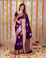 Thumbnail for NOZ2TOZ Jacquard Lichi Silk Purple Saree With Unstitched Blouse Piece - Distacart
