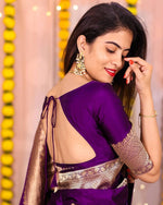 Thumbnail for NOZ2TOZ Jacquard Lichi Silk Purple Saree With Unstitched Blouse Piece - Distacart