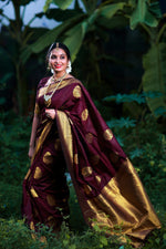 Thumbnail for NOZ2TOZ Jacquard Lichi Silk Wine Saree With Unstitched Blouse Piece - Distacart
