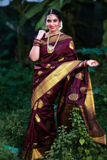 Thumbnail for NOZ2TOZ Jacquard Lichi Silk Wine Saree With Unstitched Blouse Piece - Distacart