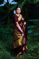 Thumbnail for NOZ2TOZ Jacquard Lichi Silk Wine Saree With Unstitched Blouse Piece - Distacart
