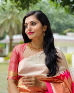 Thumbnail for NOZ2TOZ Jacquard Lichi Silk Cream Saree With Unstitched Blouse Piece - Distacart