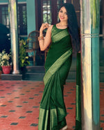 Thumbnail for NOZ2TOZ Jacquard Lichi Silk Green Saree With Unstitched Blouse Piece - Distacart