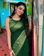 Thumbnail for NOZ2TOZ Jacquard Lichi Silk Green Saree With Unstitched Blouse Piece - Distacart