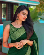 Thumbnail for NOZ2TOZ Jacquard Lichi Silk Green Saree With Unstitched Blouse Piece - Distacart