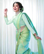Thumbnail for NOZ2TOZ Jacquard Lichi Silk Pista Saree With Unstitched Blouse Piece - Distacart