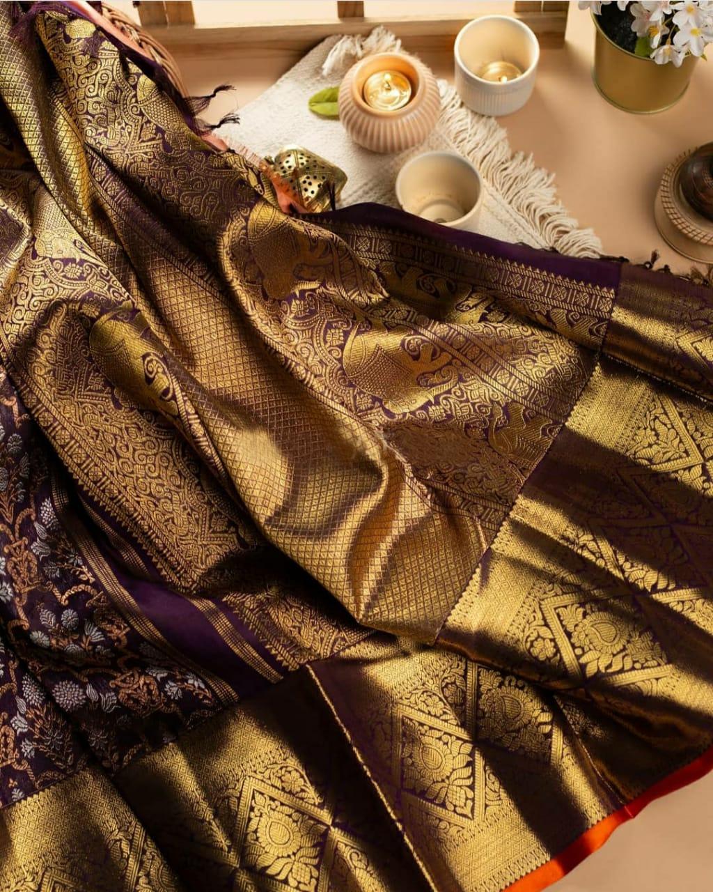 NOZ2TOZ Jacquard Lichi Silk Purple Saree With Unstitched Blouse Piece - Distacart