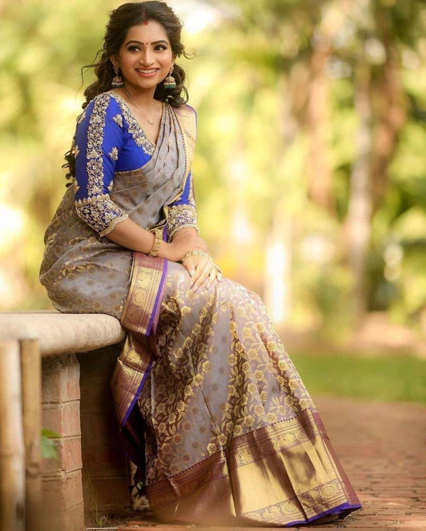 NOZ2TOZ Jacquard Lichi Silk Beige Saree With Unstitched Blouse Piece - Distacart