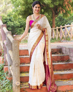 Thumbnail for NOZ2TOZ Jacquard Lichi Silk White Saree With Unstitched Blouse Piece - Distacart