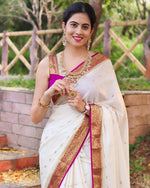 Thumbnail for NOZ2TOZ Jacquard Lichi Silk White Saree With Unstitched Blouse Piece - Distacart