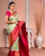 Thumbnail for NOZ2TOZ Jacquard Lichi Silk Pista Saree With Unstitched Blouse Piece - Distacart