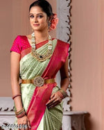 Thumbnail for NOZ2TOZ Jacquard Lichi Silk Pista Saree With Unstitched Blouse Piece - Distacart