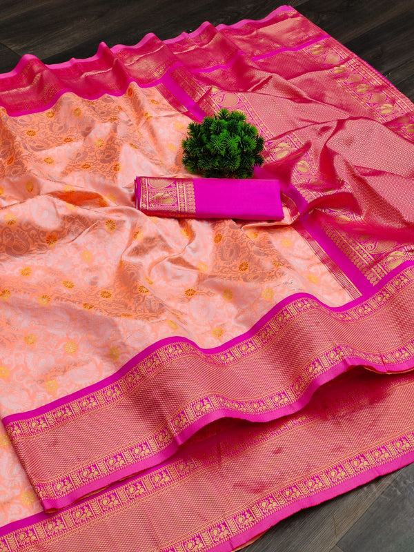 NOZ2TOZ Jacquard Lichi Silk Pink Saree With Unstitched Blouse Piece - Distacart