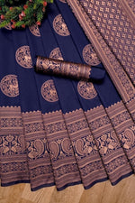 Thumbnail for NOZ2TOZ Jacquard Lichi Silk Navy Blue Saree With Unstitched Blouse Piece - Distacart
