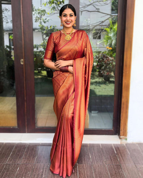 NOZ2TOZ Jacquard Lichi Silk Maroon Saree With Unstitched Blouse Piece - Distacart