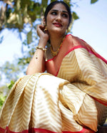 Thumbnail for NOZ2TOZ Jacquard Lichi Silk Cream Saree With Unstitched Blouse Piece - Distacart