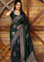 Thumbnail for NOZ2TOZ Jacquard Lichi Silk Green Saree With Unstitched Blouse Piece - Distacart