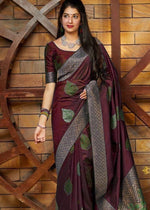Thumbnail for NOZ2TOZ Jacquard Lichi Silk Maroon Saree With Unstitched Blouse Piece - Distacart