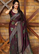 Thumbnail for NOZ2TOZ Jacquard Lichi Silk Maroon Saree With Unstitched Blouse Piece - Distacart