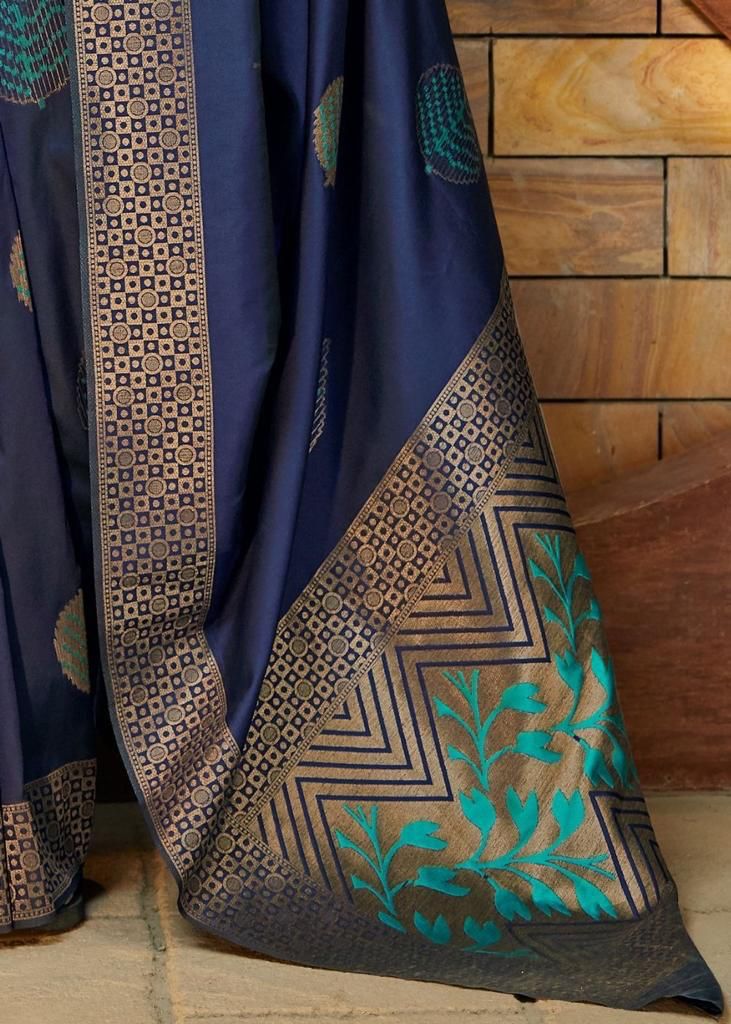 NOZ2TOZ Jacquard Lichi Silk Navy Blue Saree With Unstitched Blouse Piece - Distacart