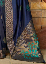 Thumbnail for NOZ2TOZ Jacquard Lichi Silk Navy Blue Saree With Unstitched Blouse Piece - Distacart