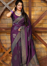 Thumbnail for NOZ2TOZ Jacquard Lichi Silk Purple Saree With Unstitched Blouse Piece - Distacart