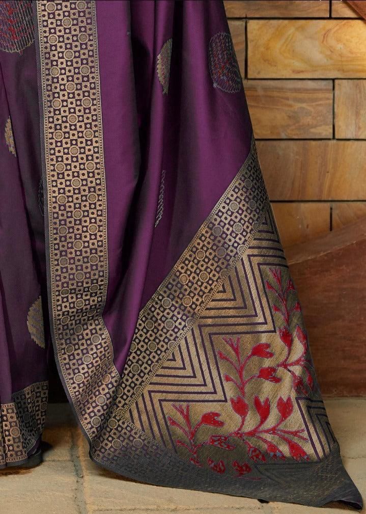 NOZ2TOZ Jacquard Lichi Silk Purple Saree With Unstitched Blouse Piece - Distacart