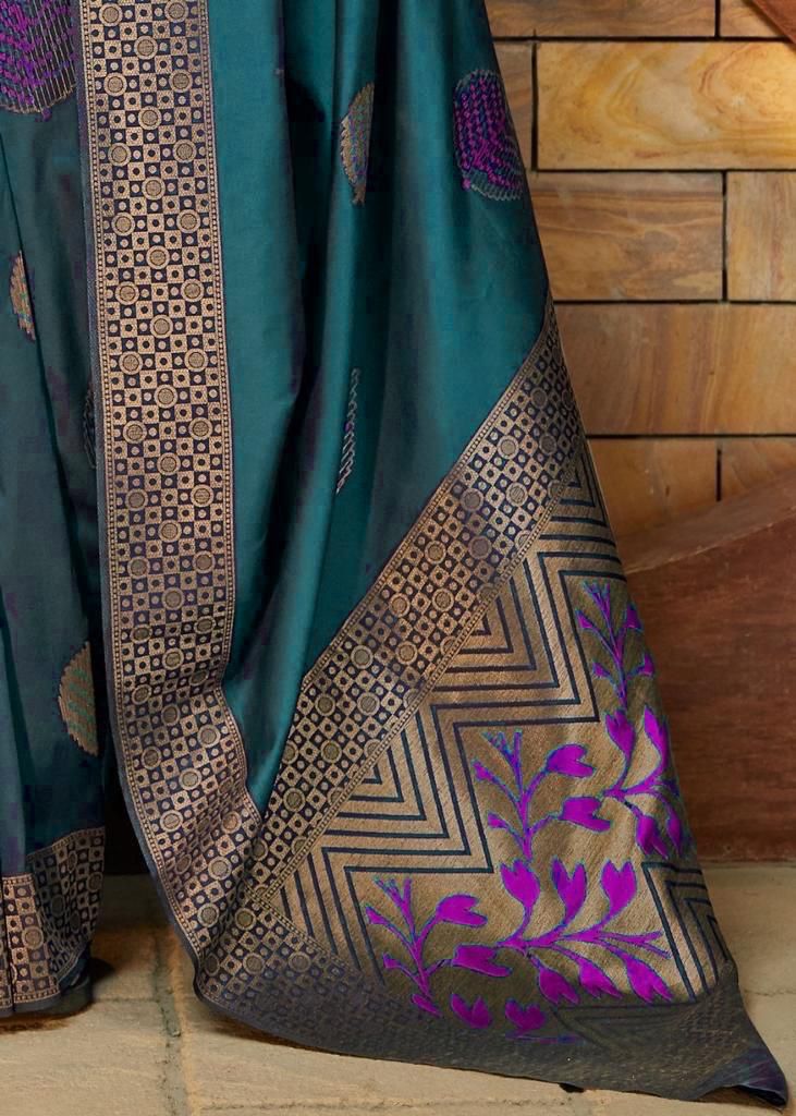 NOZ2TOZ Jacquard Lichi Silk Teal Saree With Unstitched Blouse Piece - Distacart