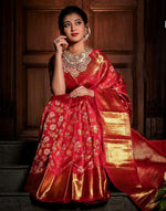 Thumbnail for NOZ2TOZ Jacquard Lichi Silk Red Saree With Unstitched Blouse Piece - Distacart