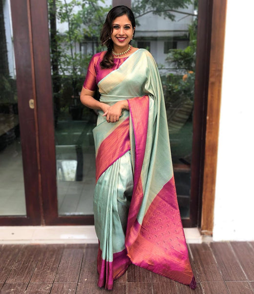 NOZ2TOZ Jacquard Lichi Silk Pista Saree With Unstitched Blouse Piece - Distacart