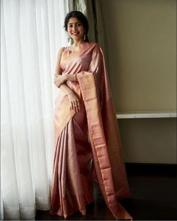 NOZ2TOZ Jacquard Lichi Silk Pink Saree With Unstitched Blouse Piece - Distacart