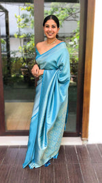 Thumbnail for NOZ2TOZ Jacquard Lichi Silk Sky Blue Saree With Unstitched Blouse Piece - Distacart