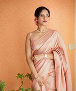 Thumbnail for NOZ2TOZ Jacquard Lichi Silk Peach Saree With Unstitched Blouse Piece - Distacart