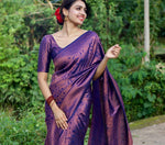 Thumbnail for NOZ2TOZ Jacquard Lichi Silk Purple Saree With Unstitched Blouse Piece - Distacart
