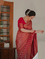 Thumbnail for NOZ2TOZ Jacquard Lichi Silk Red Saree With Unstitched Blouse Piece - Distacart