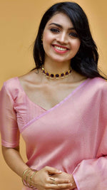 Thumbnail for NOZ2TOZ Jacquard Lichi Silk Pink Saree With Unstitched Blouse Piece - Distacart