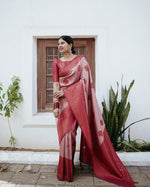 Thumbnail for NOZ2TOZ Jacquard Lichi Silk Maroon Saree With Unstitched Blouse Piece - Distacart