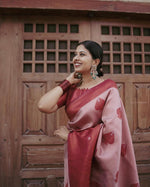 Thumbnail for NOZ2TOZ Jacquard Lichi Silk Maroon Saree With Unstitched Blouse Piece - Distacart